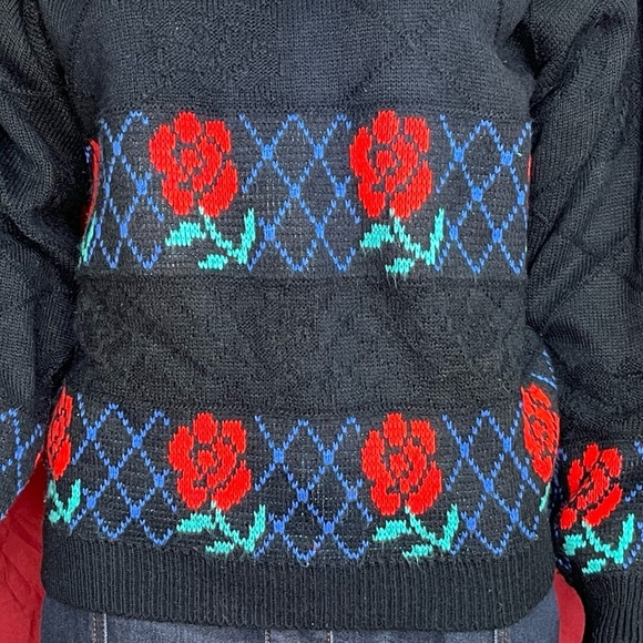 Vintage 80’s Rainbow Ridge Rose Argyle Pullover Sweater Medium - Picture 4 of 5